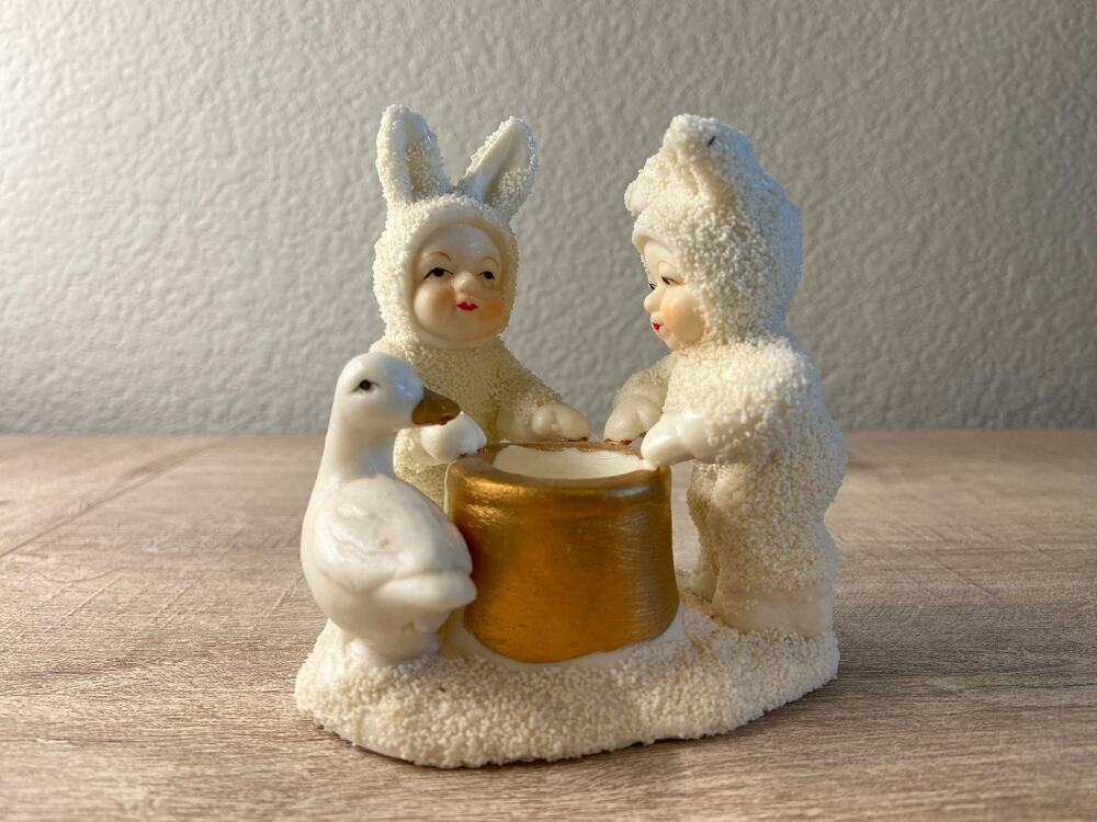Vintage Department 56 Ceramic Snow Babies Duck Goose Candlestick Holder